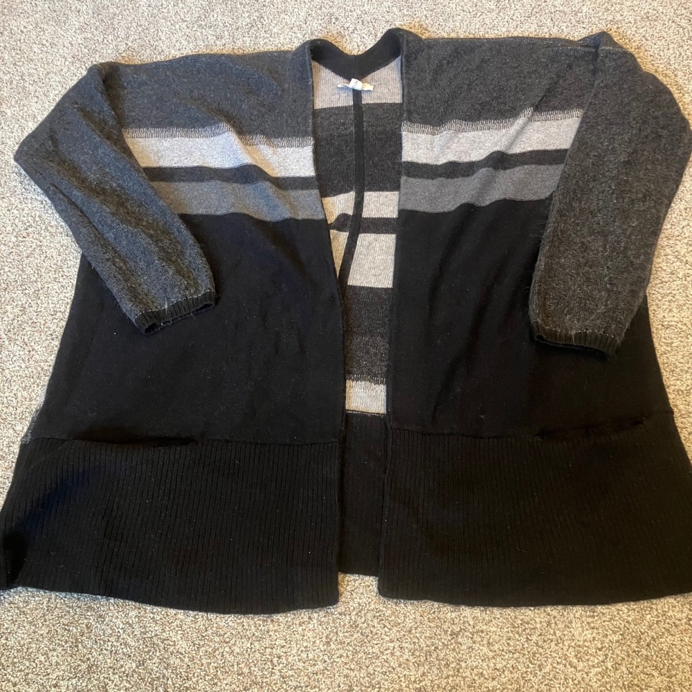 Nurture Womens Black Grey Striped Open Front Cardigan Sweater Large Oversized